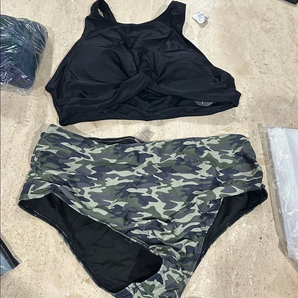 Two Piece Bikini Set‎ Full Coverage Swimsuit Tummy Control Padded NWT Size XXL - Picture 2 of 3